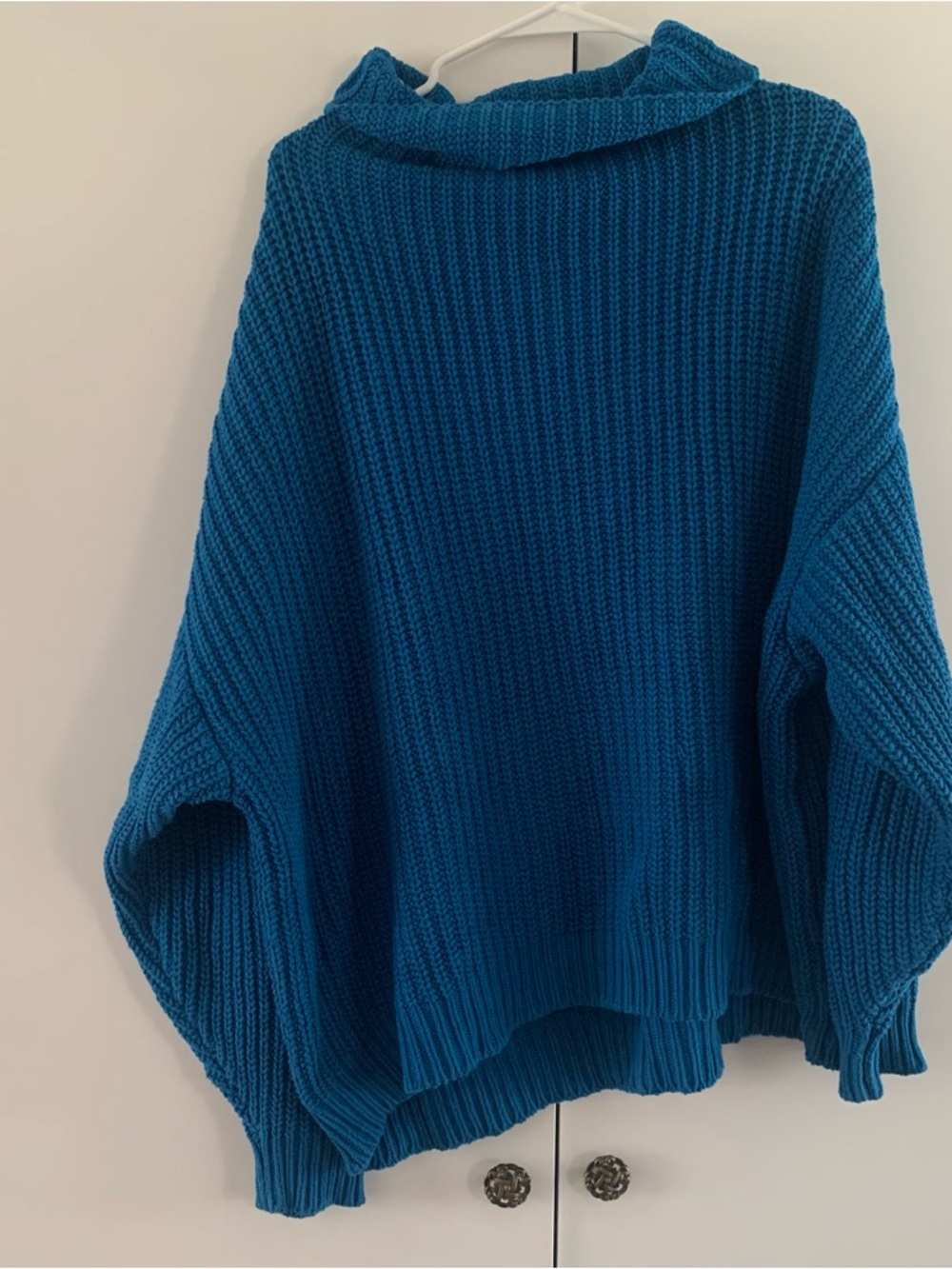 Free People Blue Ribbed Funnel Neck Sweater
